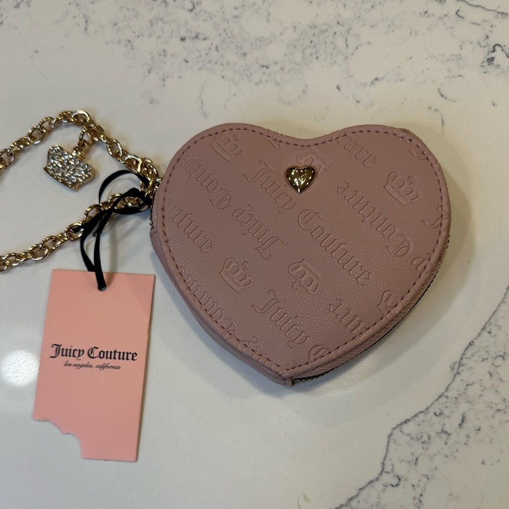 Juicy Couture Not Your Babe Heart Zip Around Wallet/Wristlet Dusty Blush NWT